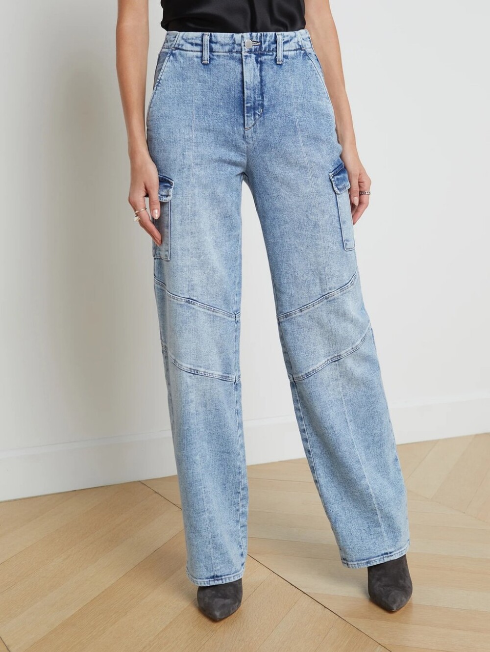 L'agence Brooklyn HR Utility Wide Leg High Rise Cargo Denim Jeans Size 27